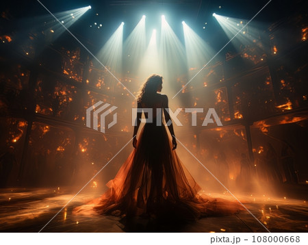Fictional sexy woman artist on stage of luxury concert hall AI 108000668