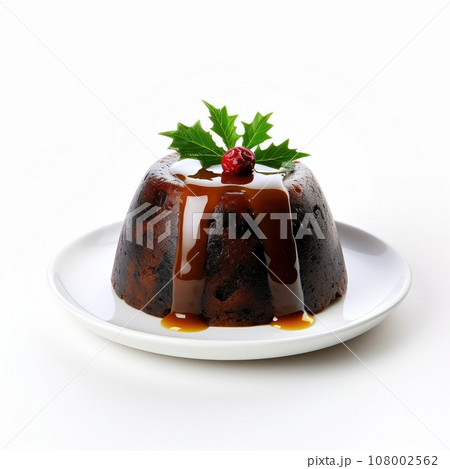 Christmas Pudding With a Sprig Of Holly Isolated On A White Background. 108002562