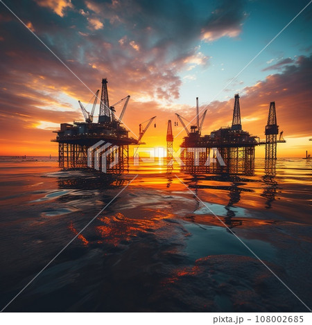 Oil platforms in the ocean, oil drilling from the bottom of the ocean, industrial concept Oil platforms in the ocean, oil drilling from the bottom of the ocean, industrial concept 108002685