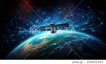Modern satellite by the earth with connections in the space, technology concept Modern satellite by the earth with connections in the space, technology concept 108002693