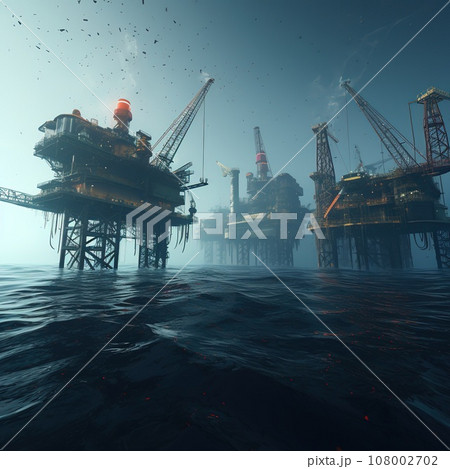 Oil platforms in the ocean, oil drilling from the bottom of the ocean, industrial concept 108002702