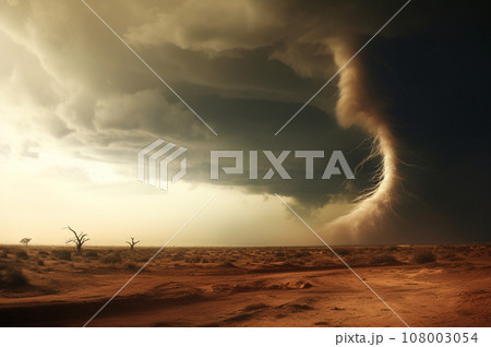 AI-generated content. Massive tornado, cyclone on land with huge clouds. 108003054