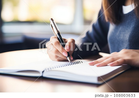 Close shot of a human hand writing something on the paper Close shot of a human hand writing something on the paper 108003633