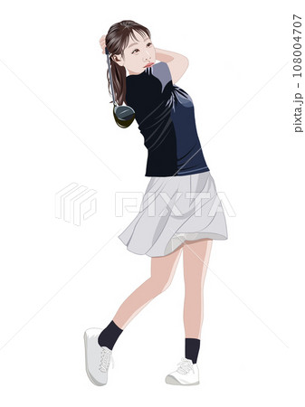 若い女性のゴルフスイングのイラスト 108004707