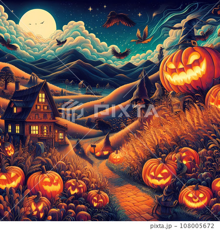 ハロウィン 高画質 背景 イラスト かぼちゃ 風景 秋 夜 ハロウィン 高画質 背景 イラスト かぼちゃ 風景 秋 夜 108005672