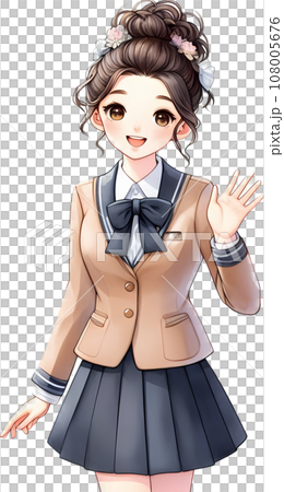 高画質　美少女 制服 美少女 背景透過 高画質 イラストのイラスト素材 [108005676] - PIXTA