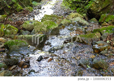 毛呂山町の阿諏訪川上流の岩場と沢蟹の生息地の風景 毛呂山町の阿諏訪川上流の岩場と沢蟹の生息地の風景 108006353