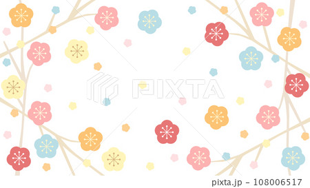 パステルカラーの可愛い梅の花と枝の和風イラストのカード　アスペクト比16：9バージョン　 108006517