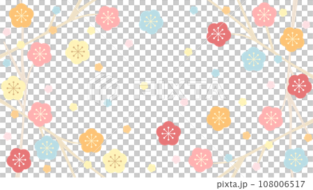 パステルカラーの可愛い梅の花と枝の和風イラストのカード　アスペクト比16：9バージョン　 108006517