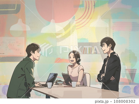 画面を見ながらミーティングをするビジネスパーソン 108008302