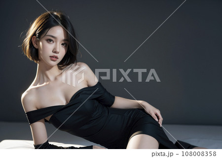 黒いセクシーなドレスを着た女性（AI生成画像） 108008358