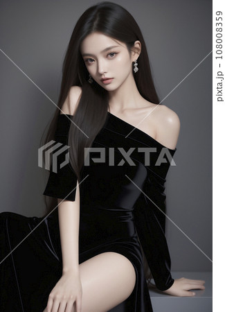 黒いセクシーなドレスを着た女性（AI生成画像） 108008359