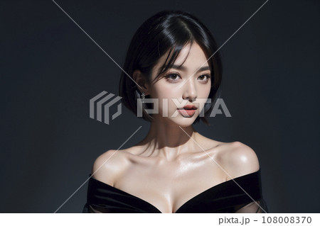 黒いセクシーなドレスを着た女性（AI生成画像） 108008370