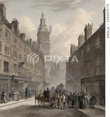 19世紀ヨーロッパの街並みイラスト4(写実的) 19世紀ヨーロッパの街並みイラスト4(写実的) 108009574