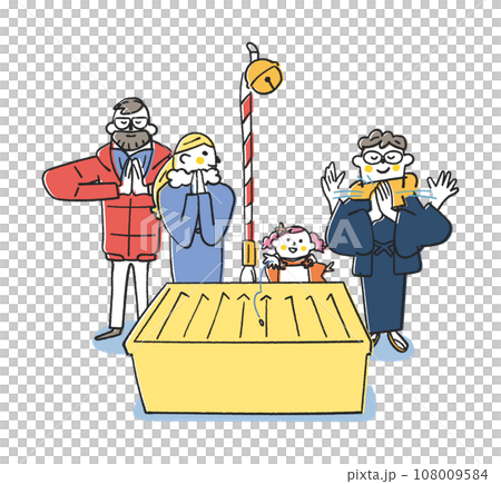 A child and father throwing money, foreign tourists looking at it, illustration material 108009584