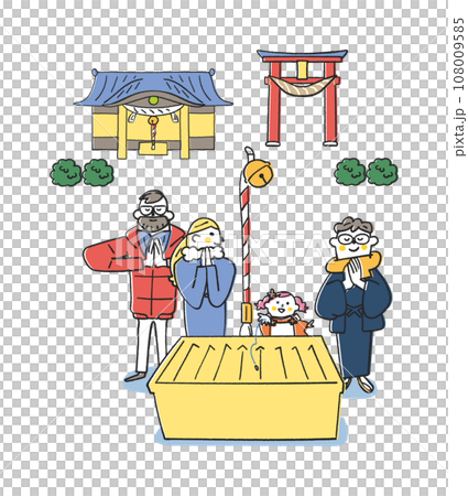 A child and father throwing money, foreign tourists looking at it, illustration material 108009585