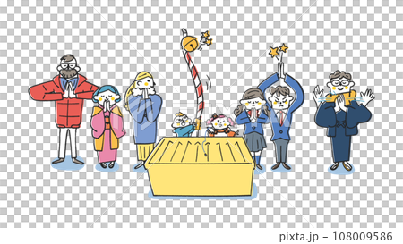 新年伊始，人們在神社熱情祈禱插畫素材 108009586