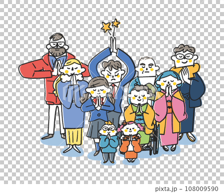 新年伊始，人們在神社熱情祈禱插畫素材 108009590