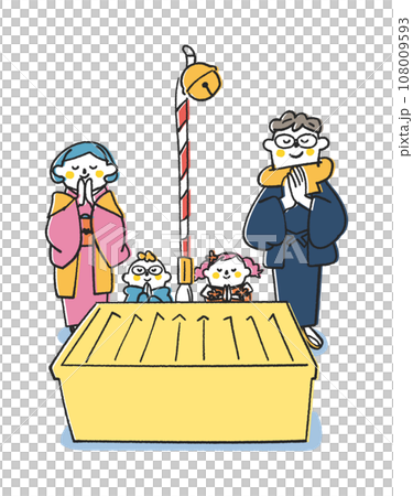 元旦一家人在功德箱前合手祈福插畫素材 108009593