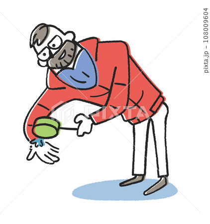 神社のお手水でお清めをしている外国人観光客　イラスト素材 108009604