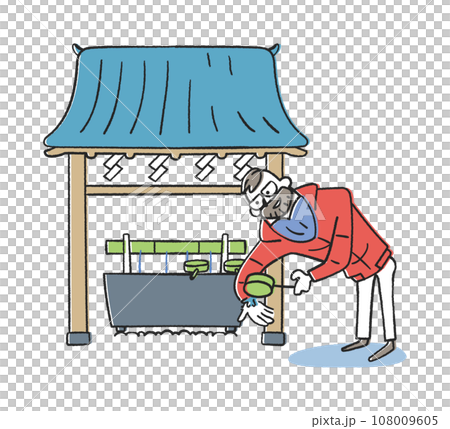 外國遊客在神社淨化自己的插畫素材 108009605