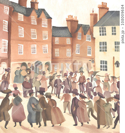 19世紀ヨーロッパの街並みイラスト2（水彩イラスト風） 108009684