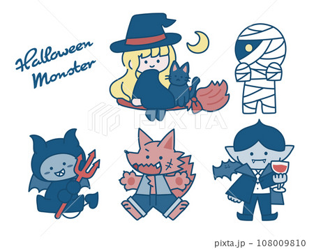 ハロウィンのモンスターたちのシンプルなイラストです ハロウィンのモンスターたちのシンプルなイラストです 108009810