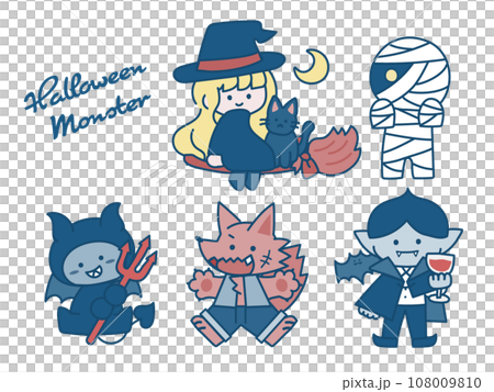 ハロウィンのモンスターたちのシンプルなイラストです ハロウィンのモンスターたちのシンプルなイラストです 108009810