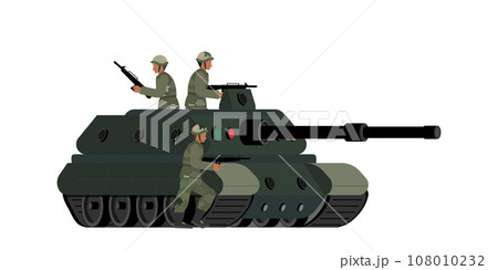 Soldiers on fighter tank isolated on white background. 108010232