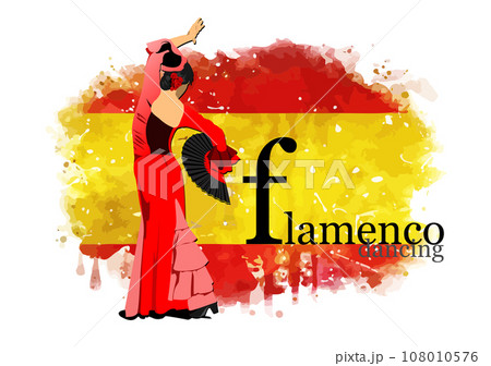 Beautiful young woman dancing flamenco. Vector 3d 108010576