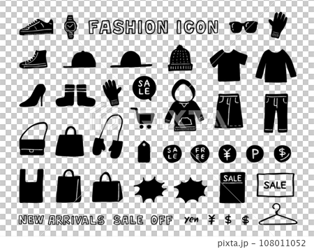 Hand drawn fashion icon set monochrome Hand drawn fashion icon set monochrome 108011052