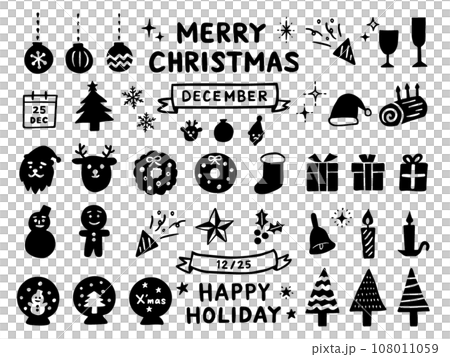 Hand-drawn Christmas icon set monochrome 108011059