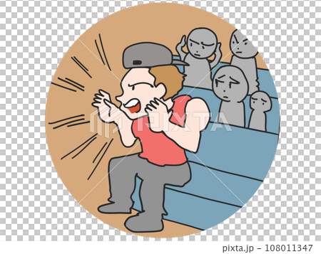 Illustration of people around him looking at a man who is jeering 108011347