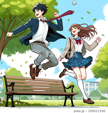 元気な男子学生と女子学生 108011580