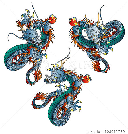 日本画調に描いた龍のイラスト素材集, 108011780