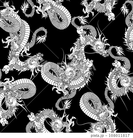 テキスタイルや背景に最適な龍の総柄, 108011817