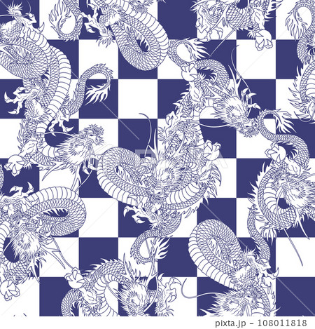 テキスタイルや背景に最適な龍の総柄, 108011818