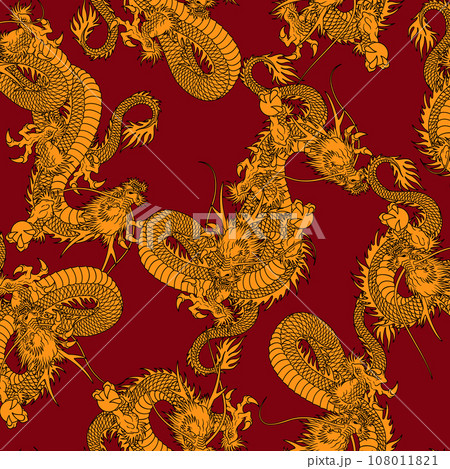 テキスタイルや背景に最適な龍の総柄, 108011821