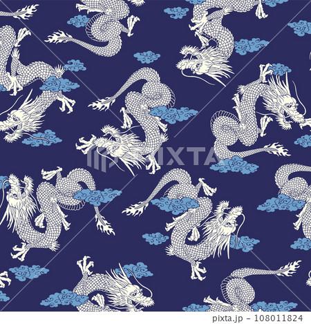 テキスタイルや背景に最適な龍の総柄, 108011824