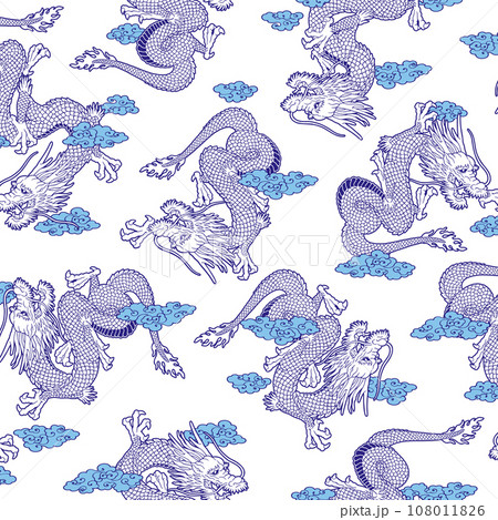 テキスタイルや背景に最適な龍の総柄, 108011826