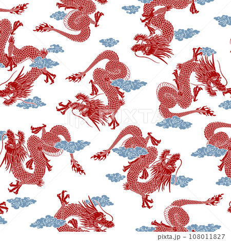 テキスタイルや背景に最適な龍の総柄, 108011827