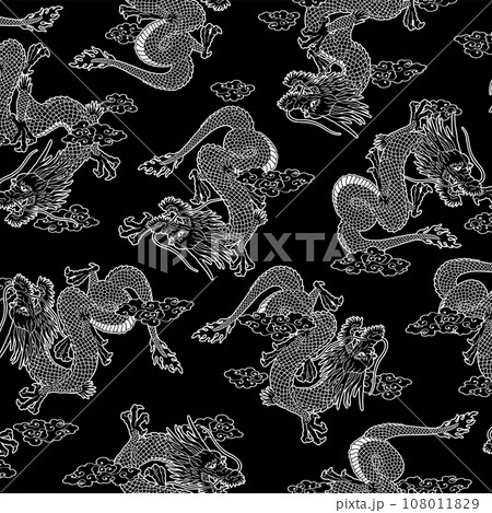 テキスタイルや背景に最適な龍の総柄, テキスタイルや背景に最適な龍の総柄, 108011829