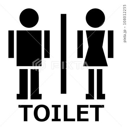 男子トイレと女性用メイク室の案内を表示する看板イラスト 108012255