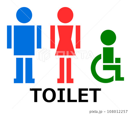 男子トイレと女性用メイク室の案内を表示する看板イラスト 男子トイレと女性用メイク室の案内を表示する看板イラスト 108012257