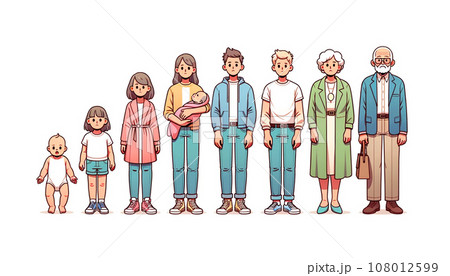 並んでいる三世代家族 108012599