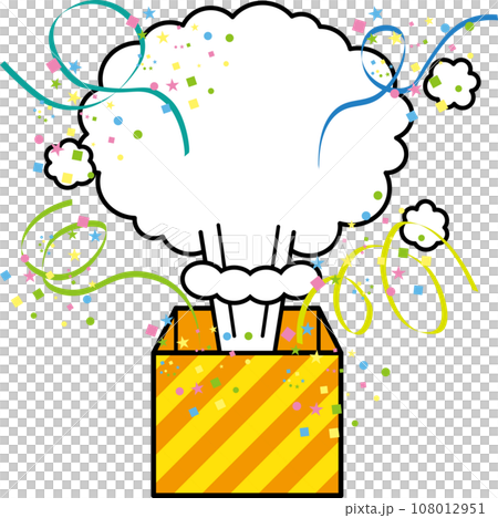 A smoke-shaped frame pops out of a box with confetti and tape. A smoke-shaped frame pops out of a box with confetti and tape. 108012951