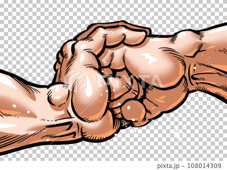 Gekiga manga style illustration of catching a fist with the palm Gekiga manga style illustration of catching a fist with the palm 108014309