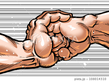 拳を掌で受け止める劇画漫画風イラスト 108014310