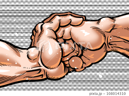 拳を掌で受け止める劇画漫画風イラスト 108014310
