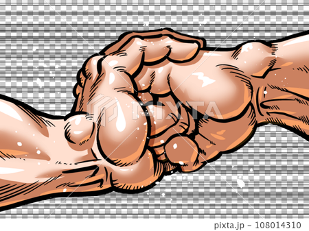 Gekiga manga style illustration of catching a fist with the palm 108014310